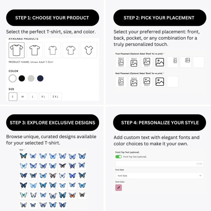 how-to-design-custom-Vintage-Blue-Butterflies-t-shirt-personalization-options-artfulane