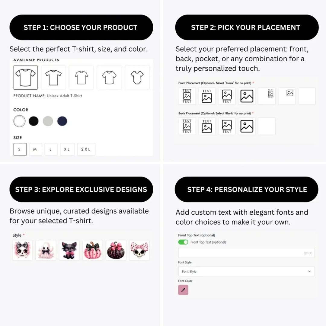 how-to-design-custom-Pink-Halloween-Coquette-Bow-t-shirt-personalization-options-artfulane