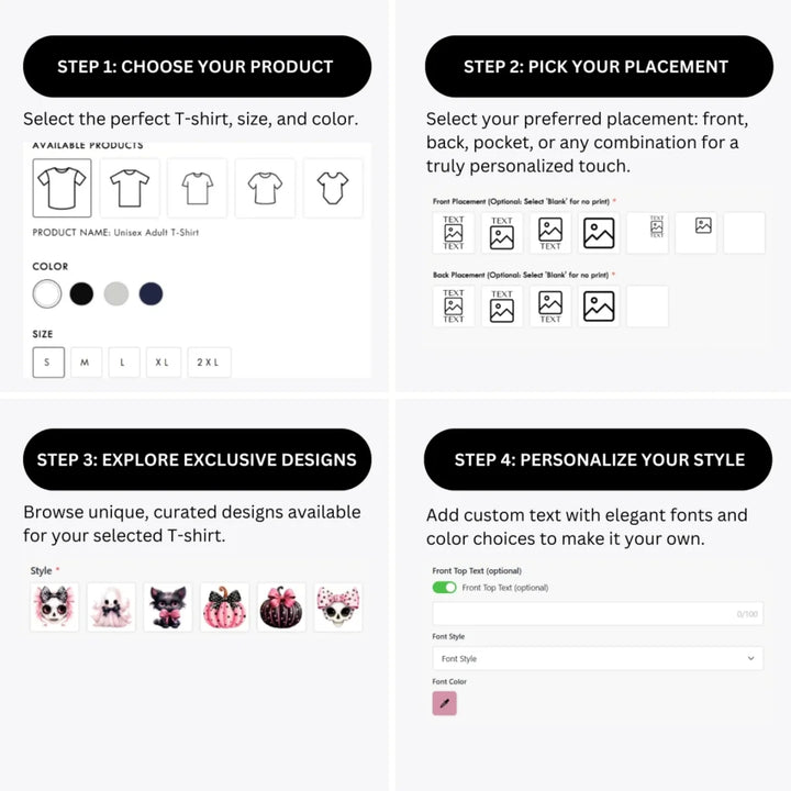 how-to-design-custom-Pink-Halloween-Coquette-Bow-t-shirt-personalization-options-artfulane
