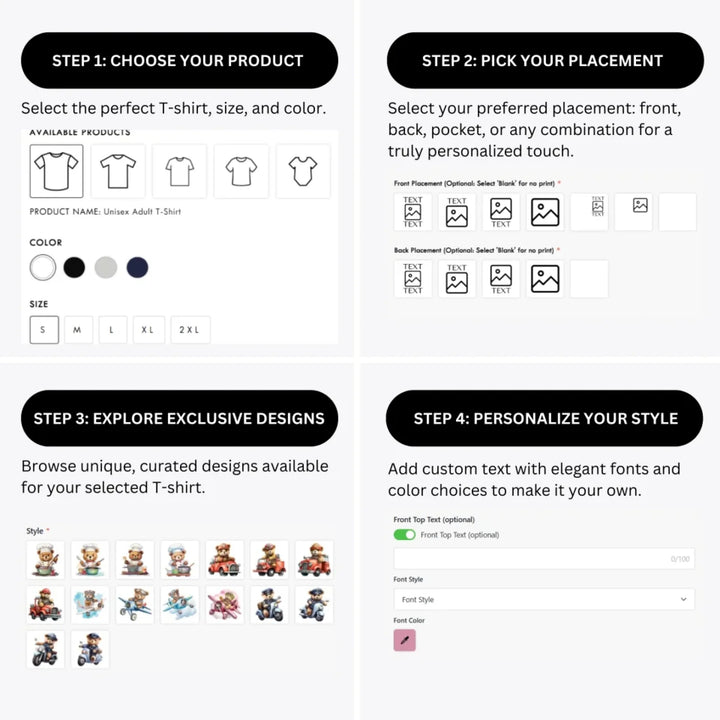how-to-design-custom-Cute-Teddy-Bear-Professions-t-shirt-personalization-options-artfulane