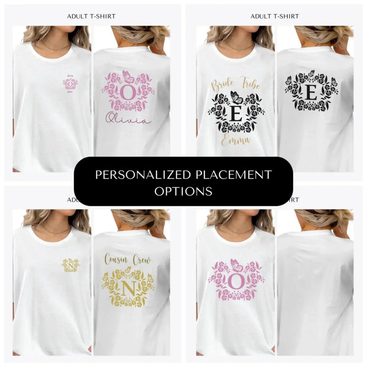 Initial-with-Flowers-and-Butterflies-custom-adult-t-shirt-design-placement-front-back-pocket-artfulane