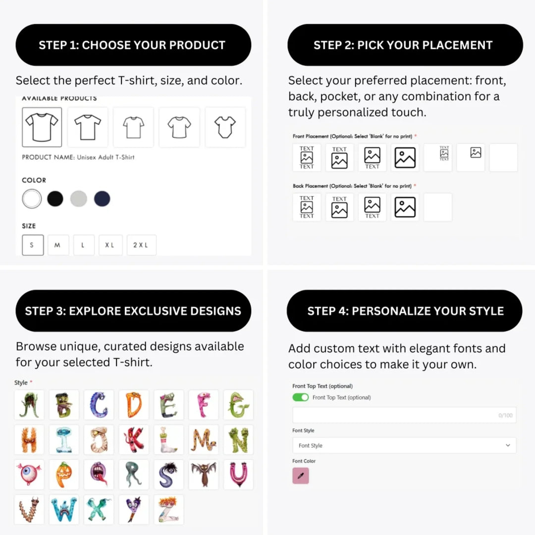 how-to-design-custom-Watercolor-Monster-Letter-Initial-t-shirt-personalization-options-artfulane