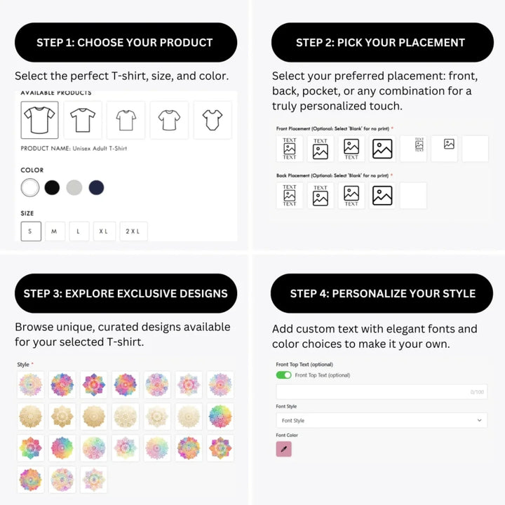 how-to-design-custom-Rainbow-and-Gold-Mandala-t-shirt-personalization-options-artfulane