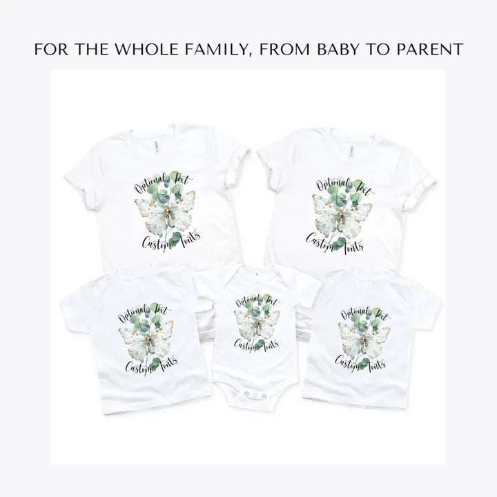 Watercolor-Butterflies-on-Botanicals-custom-t-shirts-adult-youth-toddler-baby-sizes-artfulane