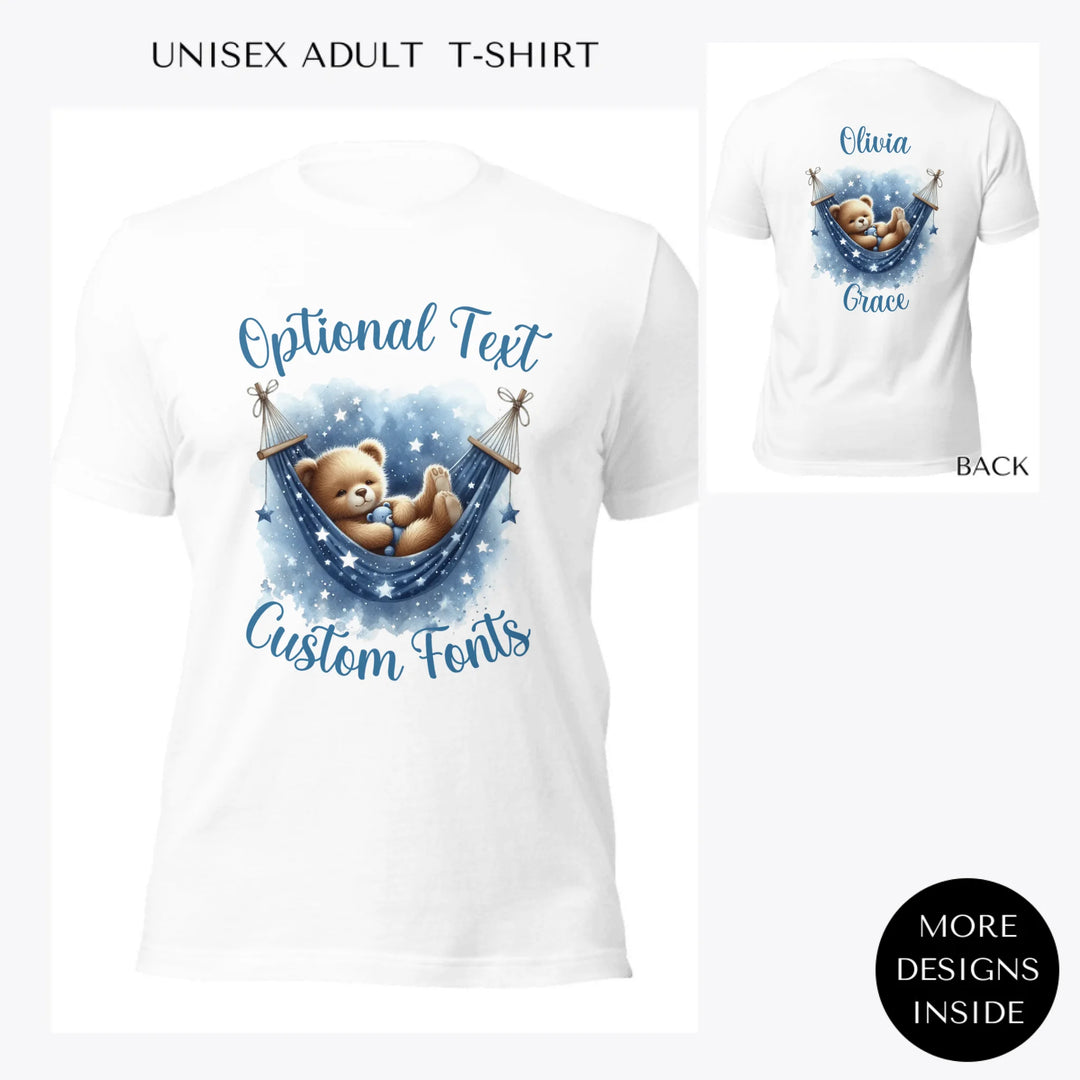 Watercolor-Teddy-Bear-Sleeping-on-Hammock-custom-women-unisex-adult-t-shirt-artfulane