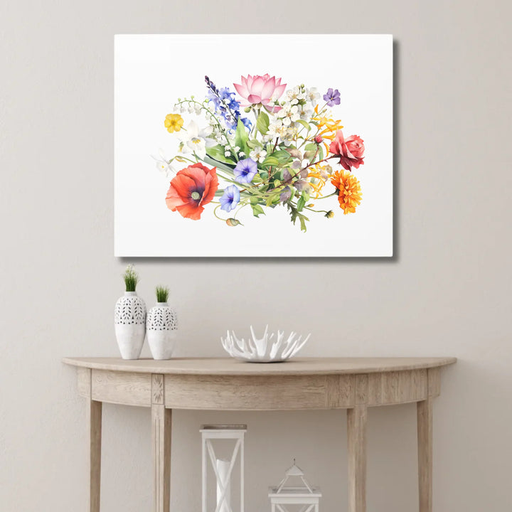 Custom-Watercolor-Birth-Month-Flower-Bouquet-wall-art-stretched-canvas-on-wall-artfulane