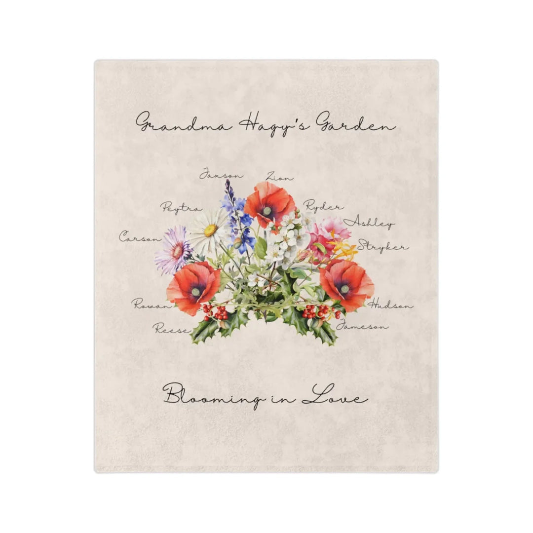 Custom-Watercolor-Birth-Month-Flower-bouquet-grandma's-garden-Blanket-artfulane
