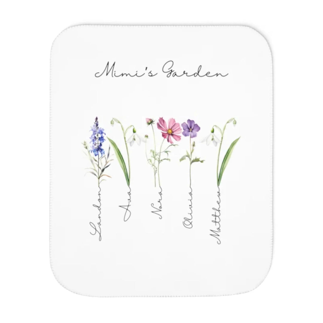 Custom-Watercolor-Birth-Month-Flower-Mimi's-Garden-Sherpa-Blanket-artfulane
