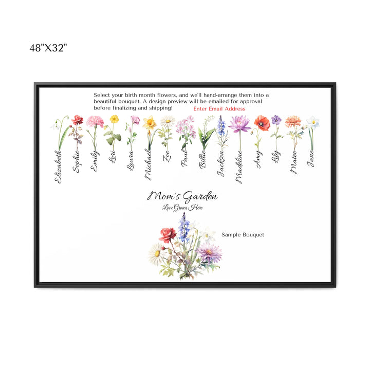 Custom-Watercolor-Birth-Month-Flower-Bouquet-wall-art-48x32-framed-canvas-artfulane