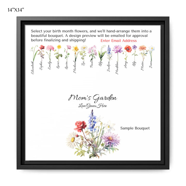 Custom-Watercolor-Birth-Month-Flower-Bouquet-wall-art-14x14-framed-canvas-artfulane