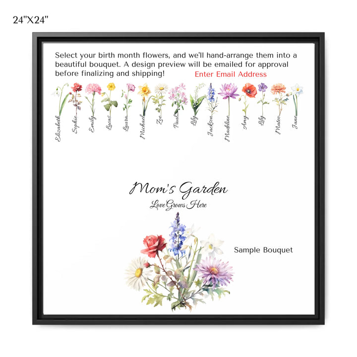 Custom-Watercolor-Birth-Month-Flower-Bouquet-wall-art-24x24-framed-canvas-artfulane