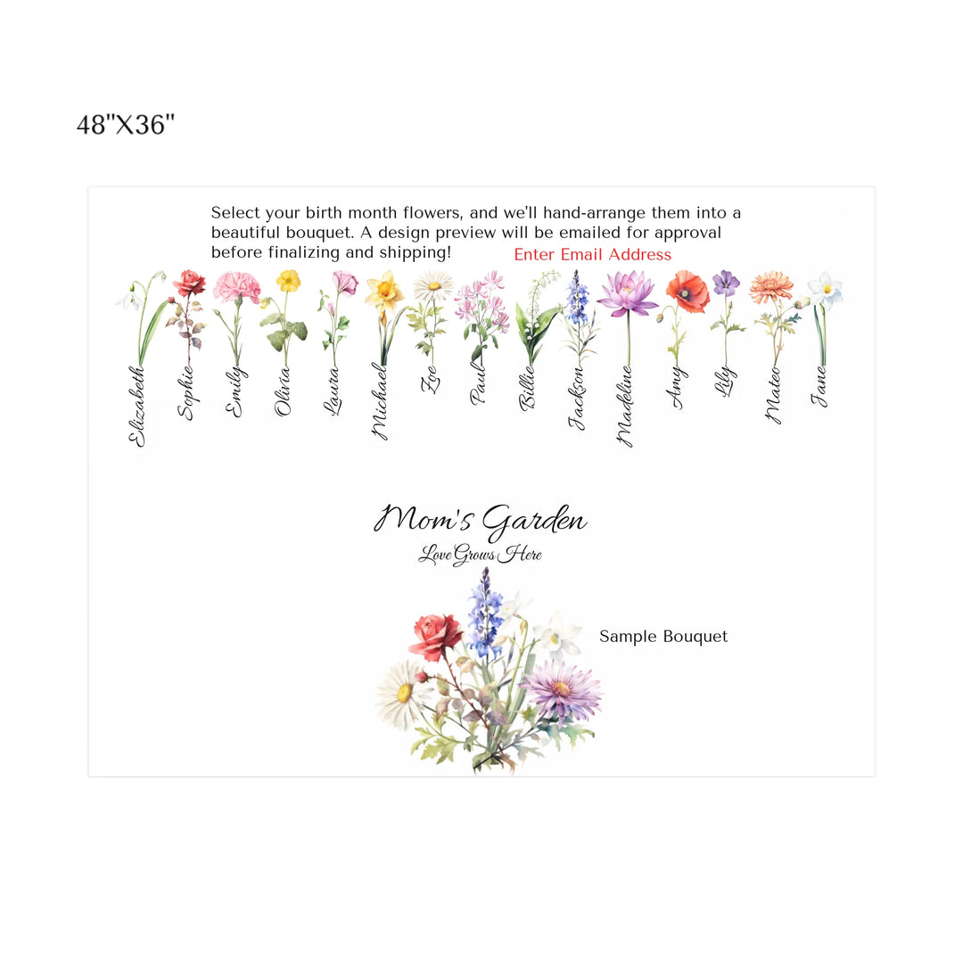 Custom-Watercolor-Birth-Month-Flower-Bouquet-wall-art-48x36-stretched-canvas-artfulane