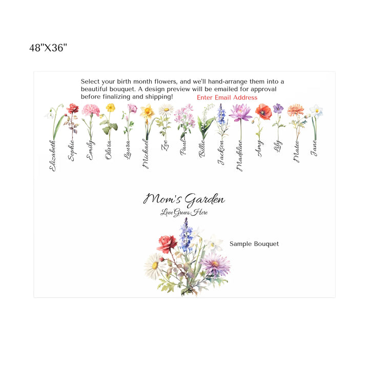 Custom-Watercolor-Birth-Month-Flower-Bouquet-wall-art-48x36-stretched-canvas-artfulane