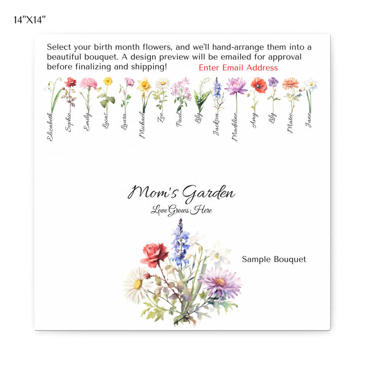 Custom-Watercolor-Birth-Month-Flower-Bouquet-wall-art-14x14-stretched-canvas-artfulane