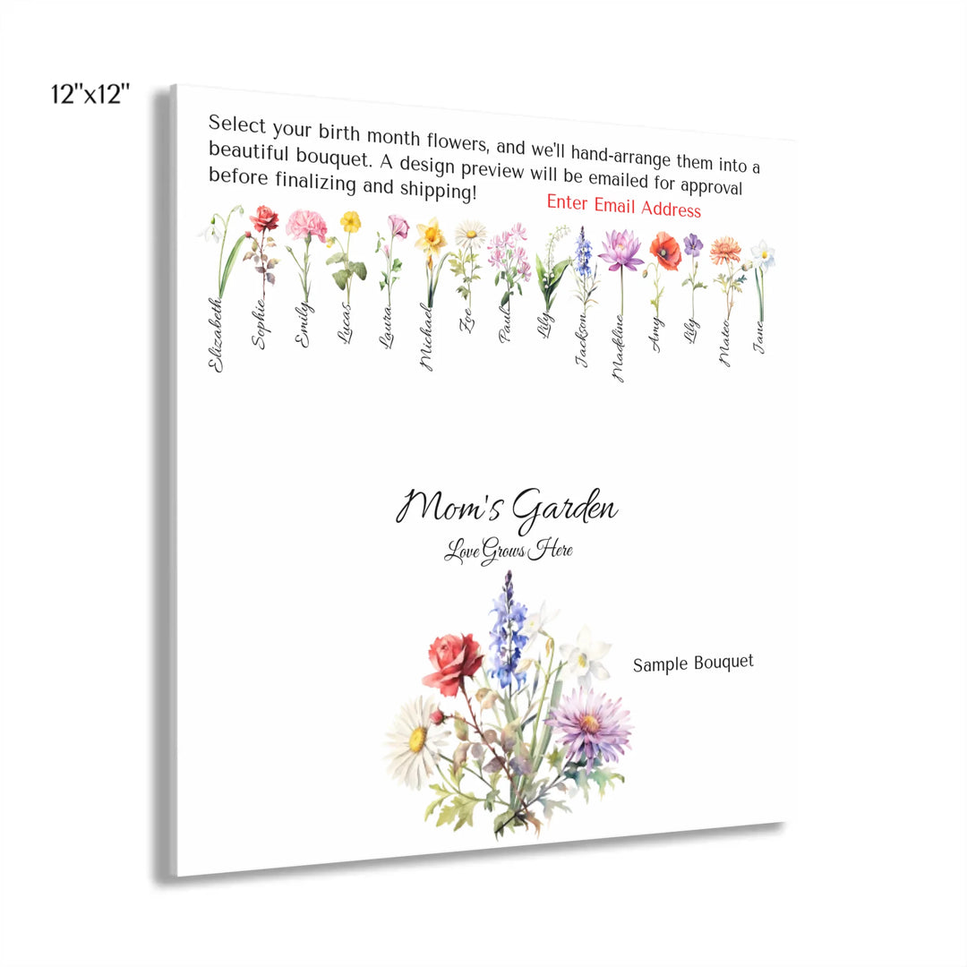 Custom-Watercolor-Birth-Month-Flower-Bouquet-wall-art-12x12-acrylic-print-with-french-cleat-artfulane