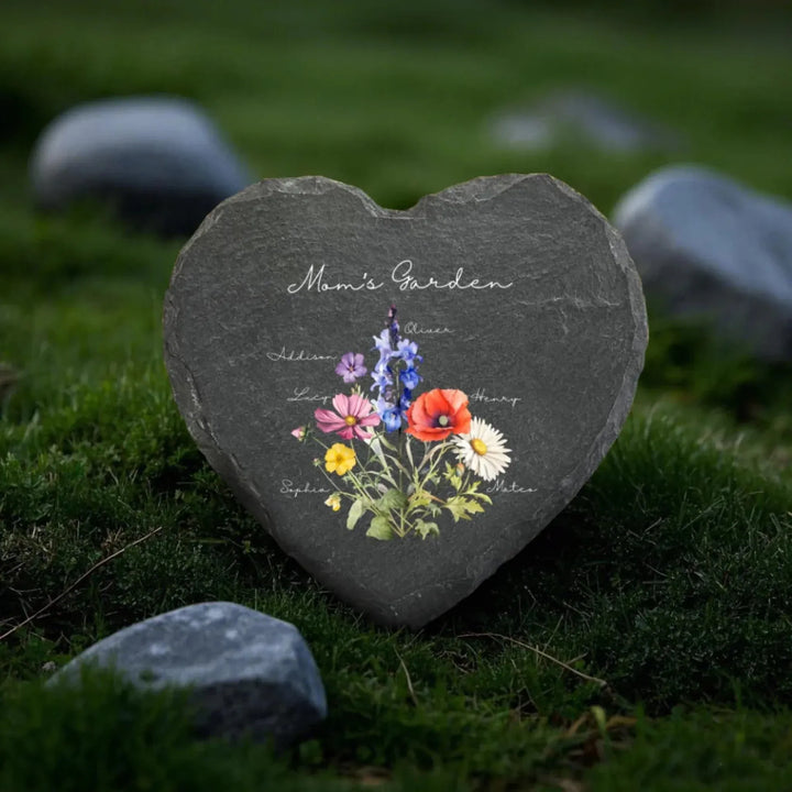 Custom-Birth-Month-Flower-Bouquet-Heart-Memorial-Stones-with-Iron-Stand-usage-artfulane
