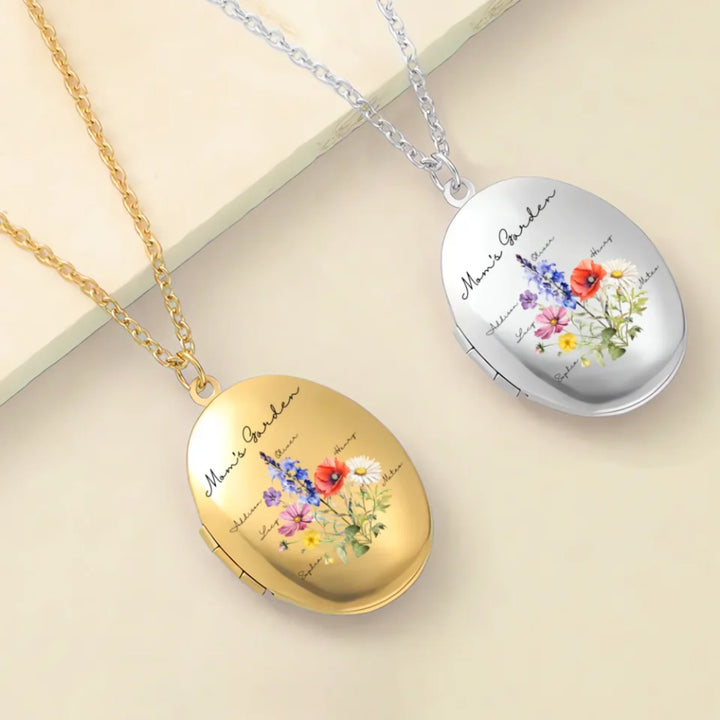 Custom-Birth-Month-Flower-Bouquet-Oval-Locket-Necklace-artfulane