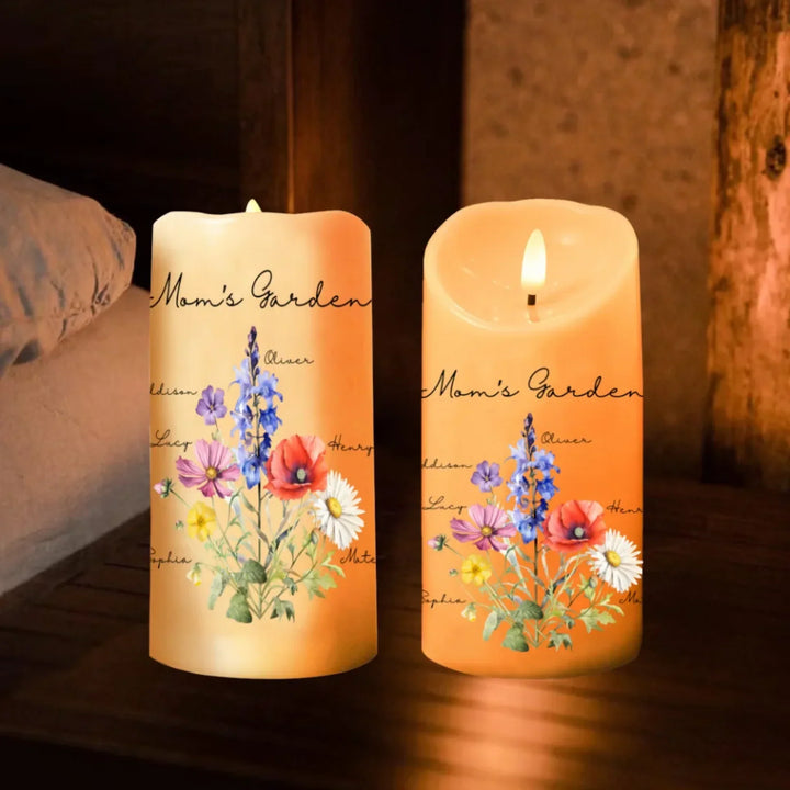 Custom-Birth-Flower-Bouquet-LED-Candle-front-and-back-artfulane