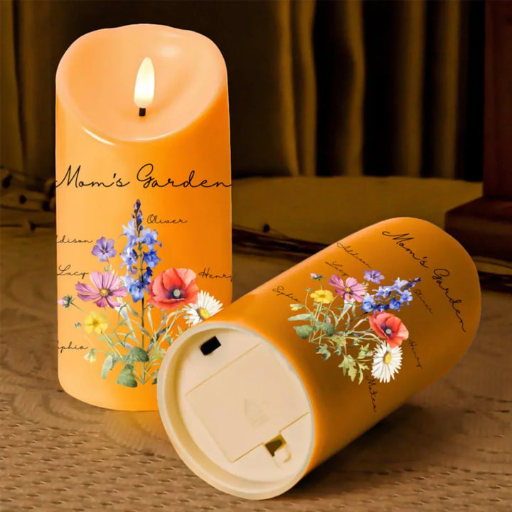 Custom-Birth-Flower-Bouquet-LED-Candle-on-table-artfulane