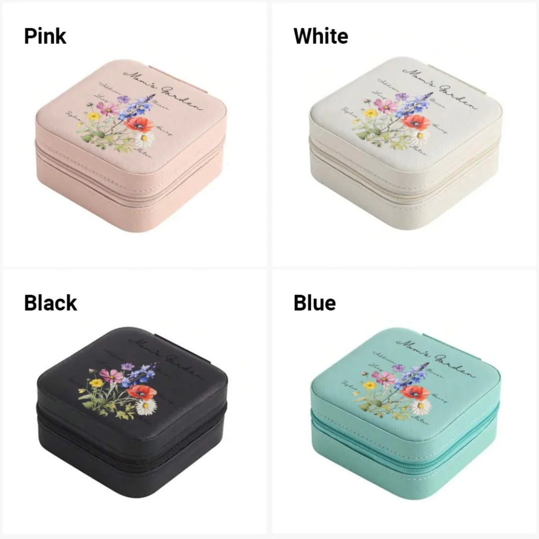 Custom-Birth-Month-Flower-Bouquet-Travel-Jewelry-Box-in-4-colors-artfulane