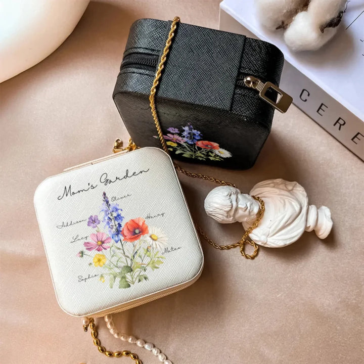 Custom-Birth-Month-Flower-Bouquet-Travel-Jewelry-Box-on-table-artfulane