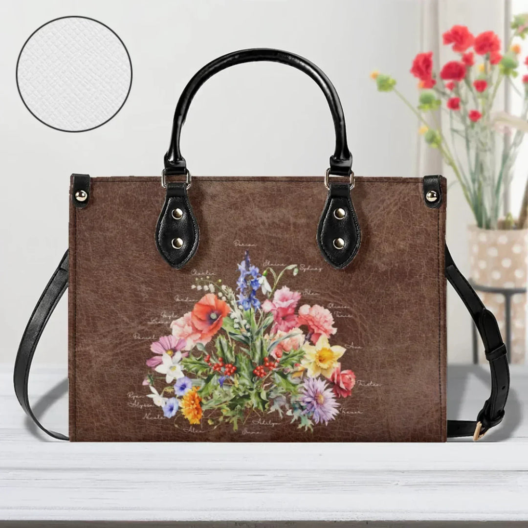 Custom-Birth-Month-Flower-Bouquet-Twill-Faux-Leather-Handbag-artfulane