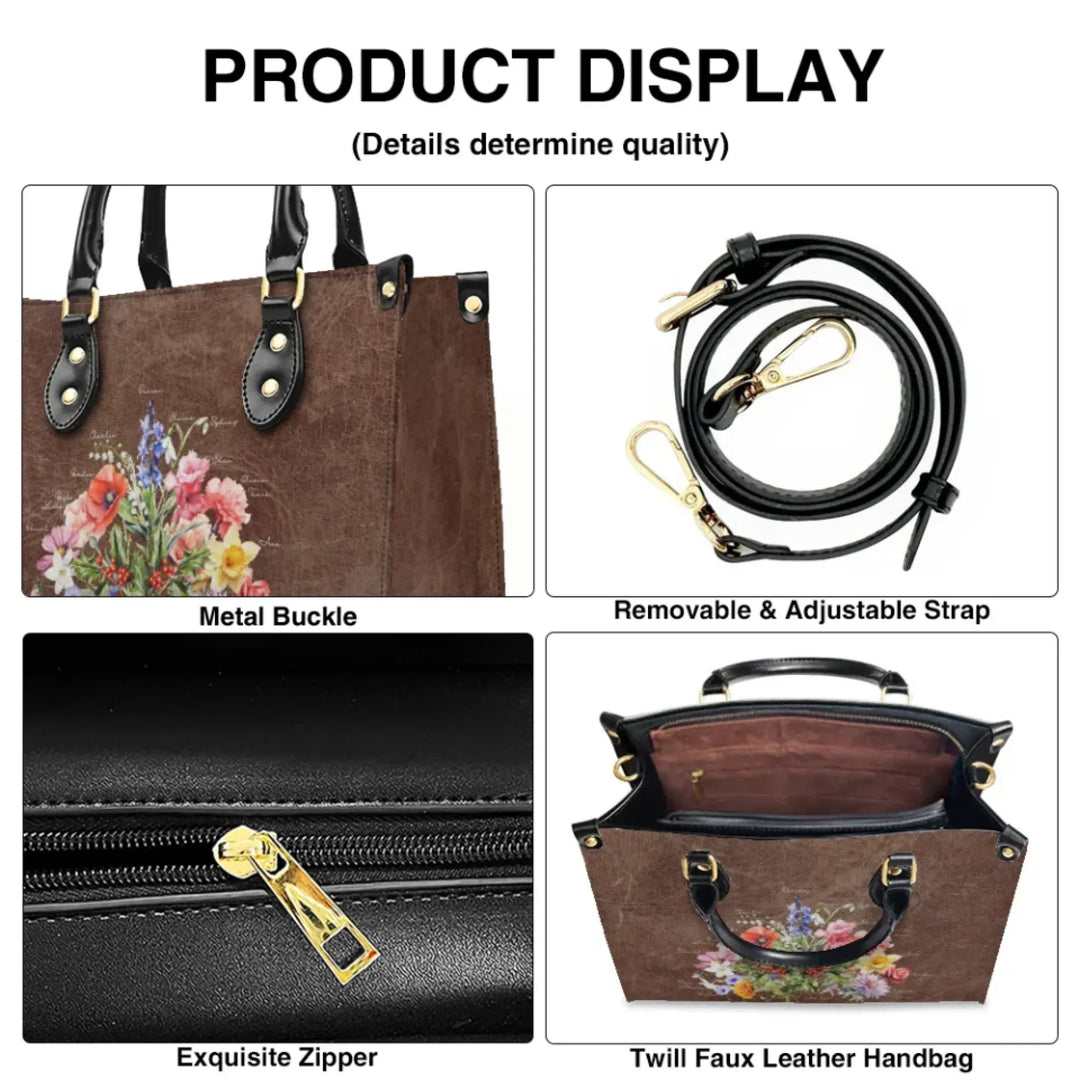 Custom-Birth-Month-Flower-Bouquet-Twill-Faux-Leather-Handbag-details-artfulane