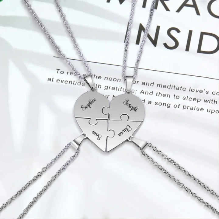 Custom-Engraved-Heart-Puzzle-Necklace-Set-in-silver-artfulane