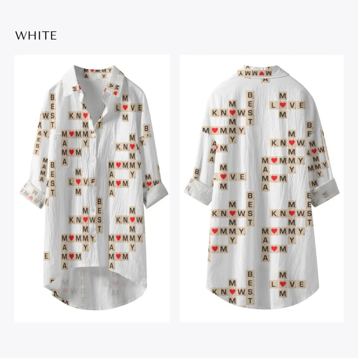 Women’s-Long-Sleeve-Button-Up-Shirt-Dress-Mom-Knows-Best-Word-Tile-white-ARTFULANE