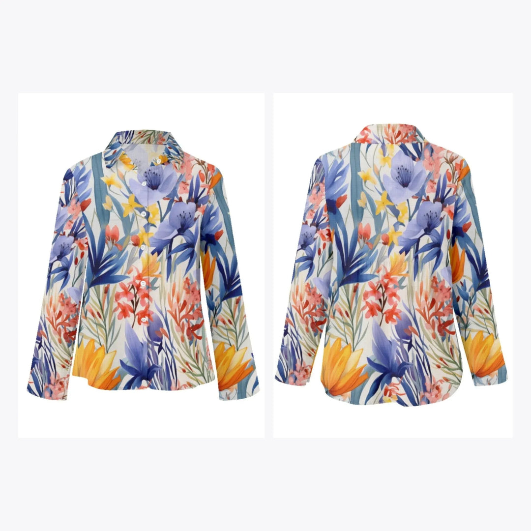 women's-linen-shirt-Wildflowers-and-Botanicals-Watercolor-Florals-artfulane