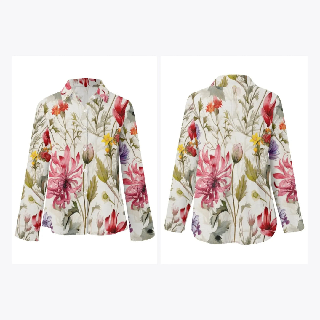 women's-linen-shirt-Boho-and-Natural-Wildflowers-and-Botanicals-Watercolor-Florals-artfulane