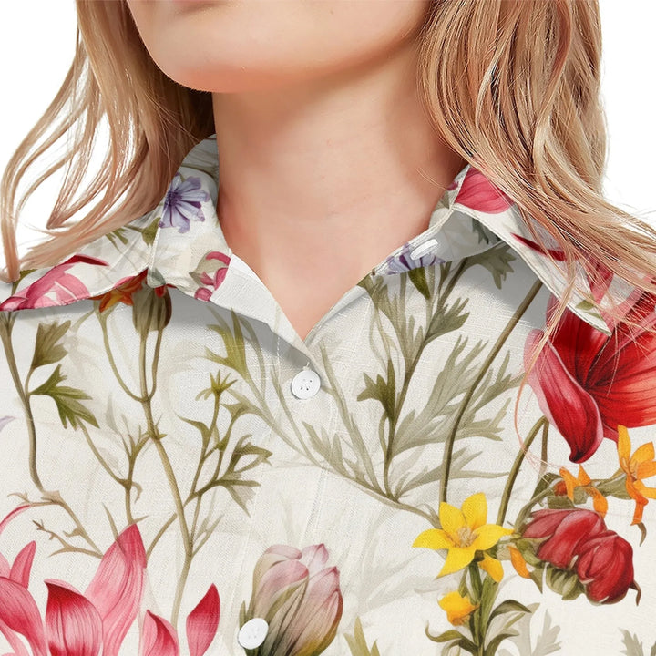 women's-linen-shirt-close-up-boho-Wildflowers-and-Botanicals-Watercolor-Florals-artfulane