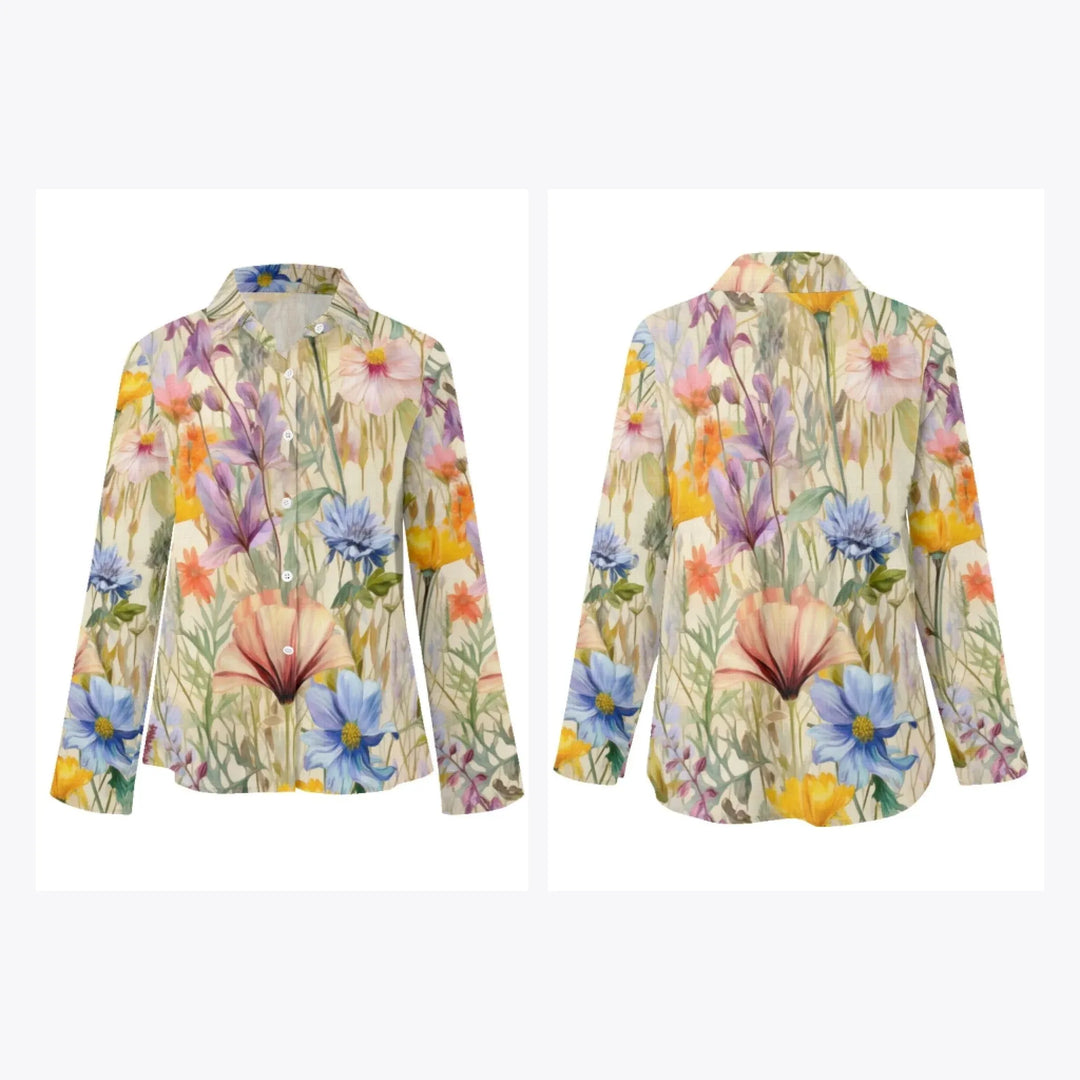 women's-linen-shirt-Boho-and-Natural-Wildflowers-and-Botanicals-Watercolor-Florals-artfulane