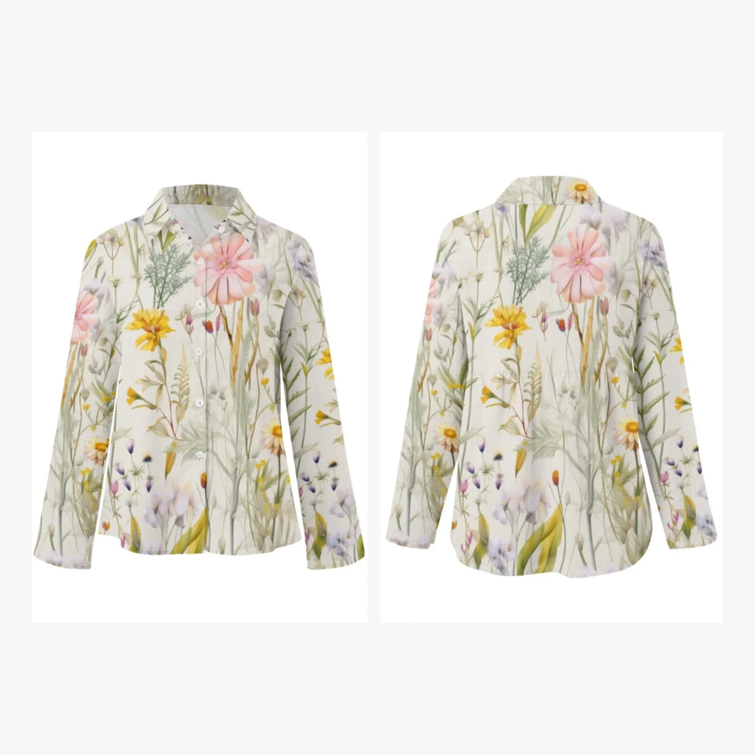 women's-linen-shirt-Boho-and-Natural-Wildflowers-and-Botanicals-Watercolor-Florals-artfulane