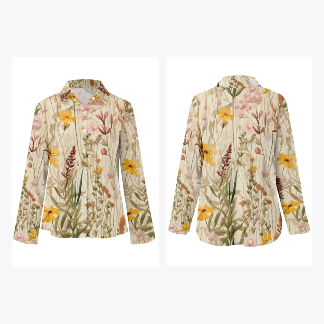 women's-linen-shirt-Boho-and-Natural-Wildflowers-and-Botanicals-Watercolor-Florals-artfulane
