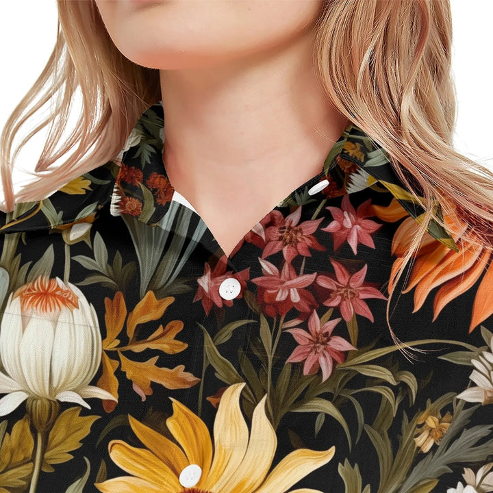 women's-linen-shirt-close-up-Boho-and-Natural-Wildflowers-and-Botanicals-Herbarium-Style-artfulane