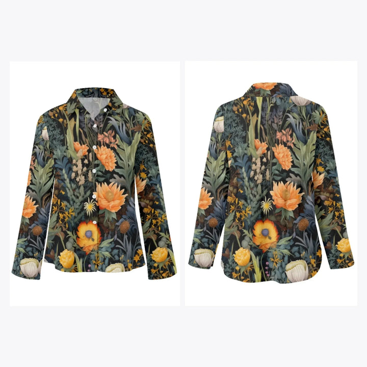 women's-linen-shirt-Boho-and-Natural-Wildflowers-and-Botanicals-Vintage-Florals-artfulane