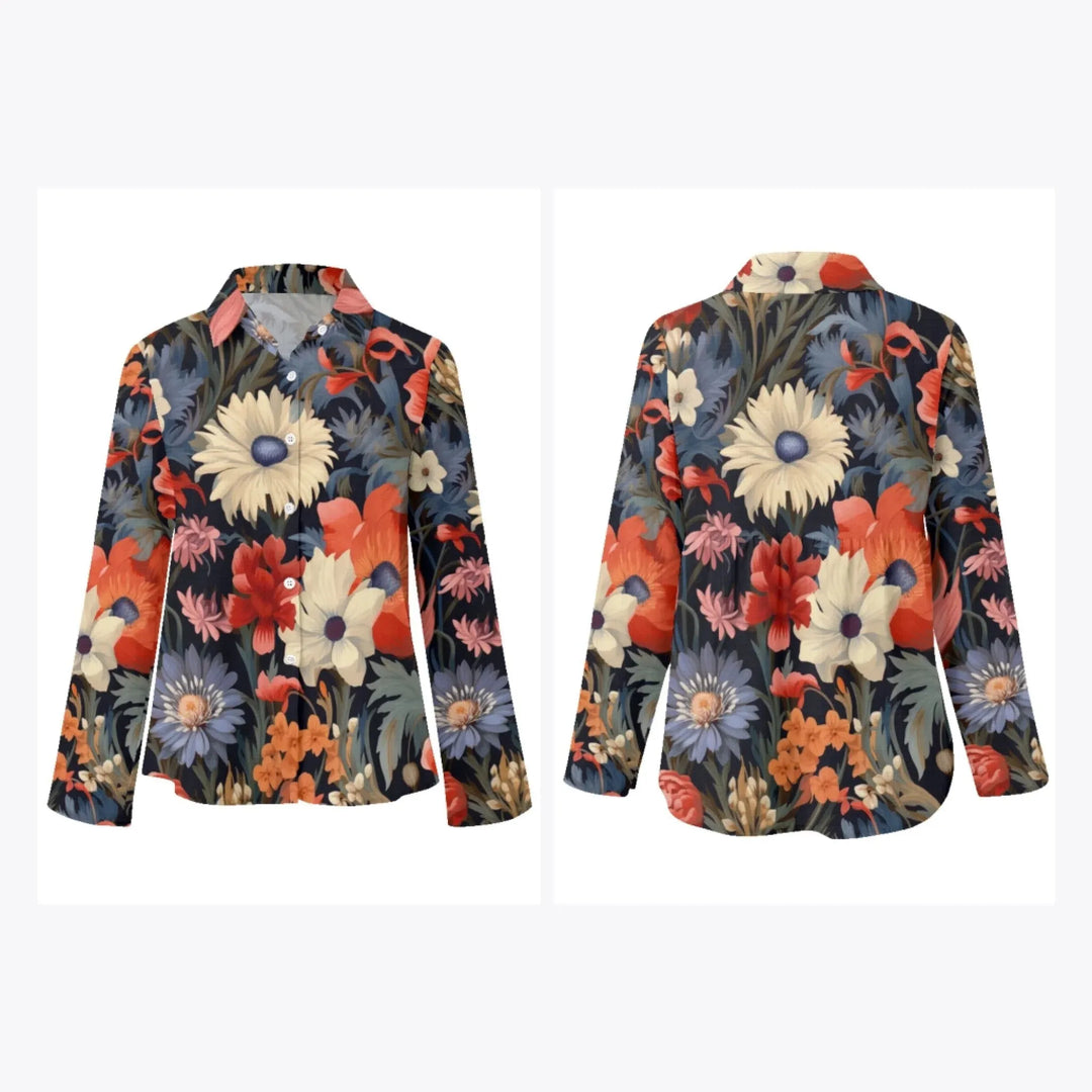 women's-linen-shirt-Boho-and-Natural-Wildflowers-and-Botanicals-Vintage-Florals-artfulane