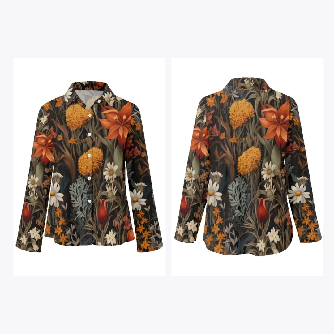 women's-linen-shirt-Boho-and-Natural-Wildflowers-and-Botanicals-Vintage-Florals-artfulane