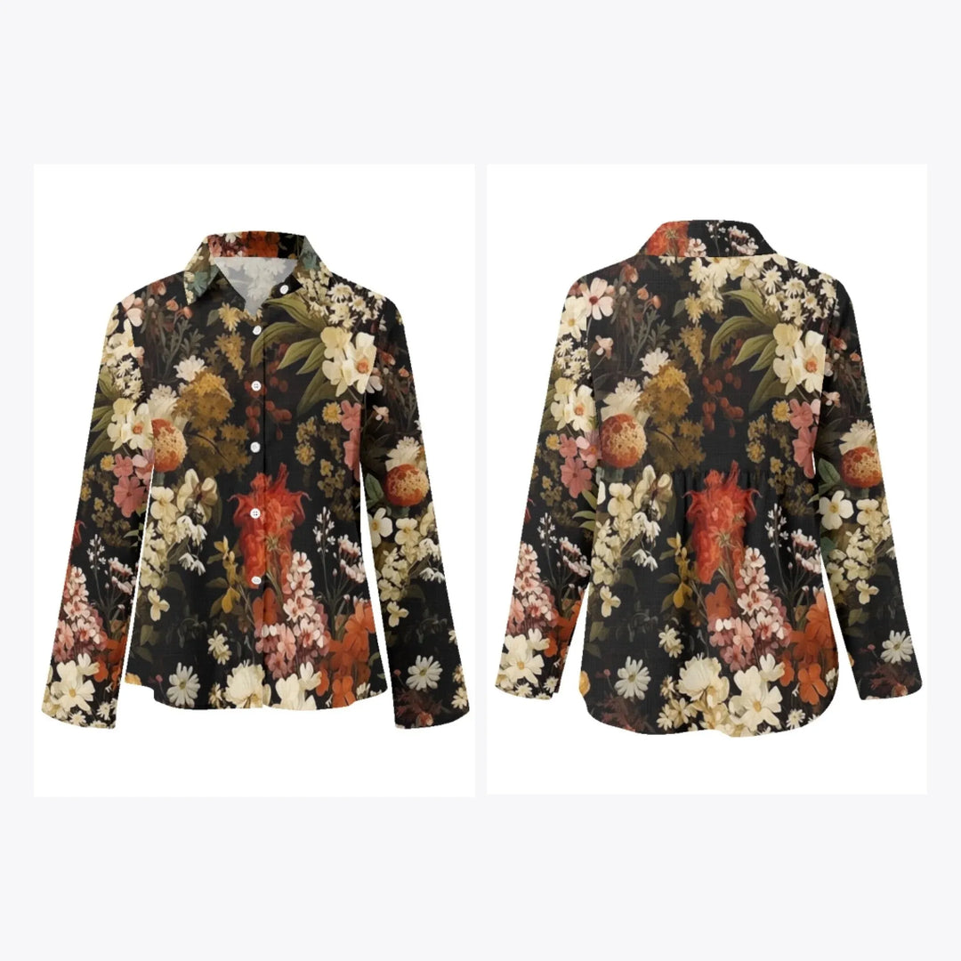 women's-linen-shirt-Boho-and-Natural-Wildflowers-and-Botanicals-Vintage-Florals-artfulane