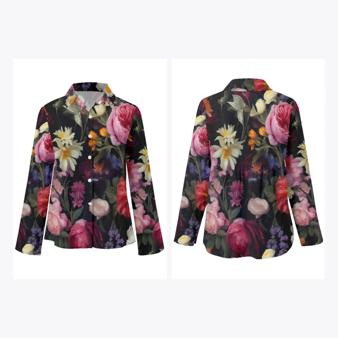 women's-linen-shirt-Boho-and-Natural-Wildflowers-and-Botanicals-Vintage-Florals-artfulane