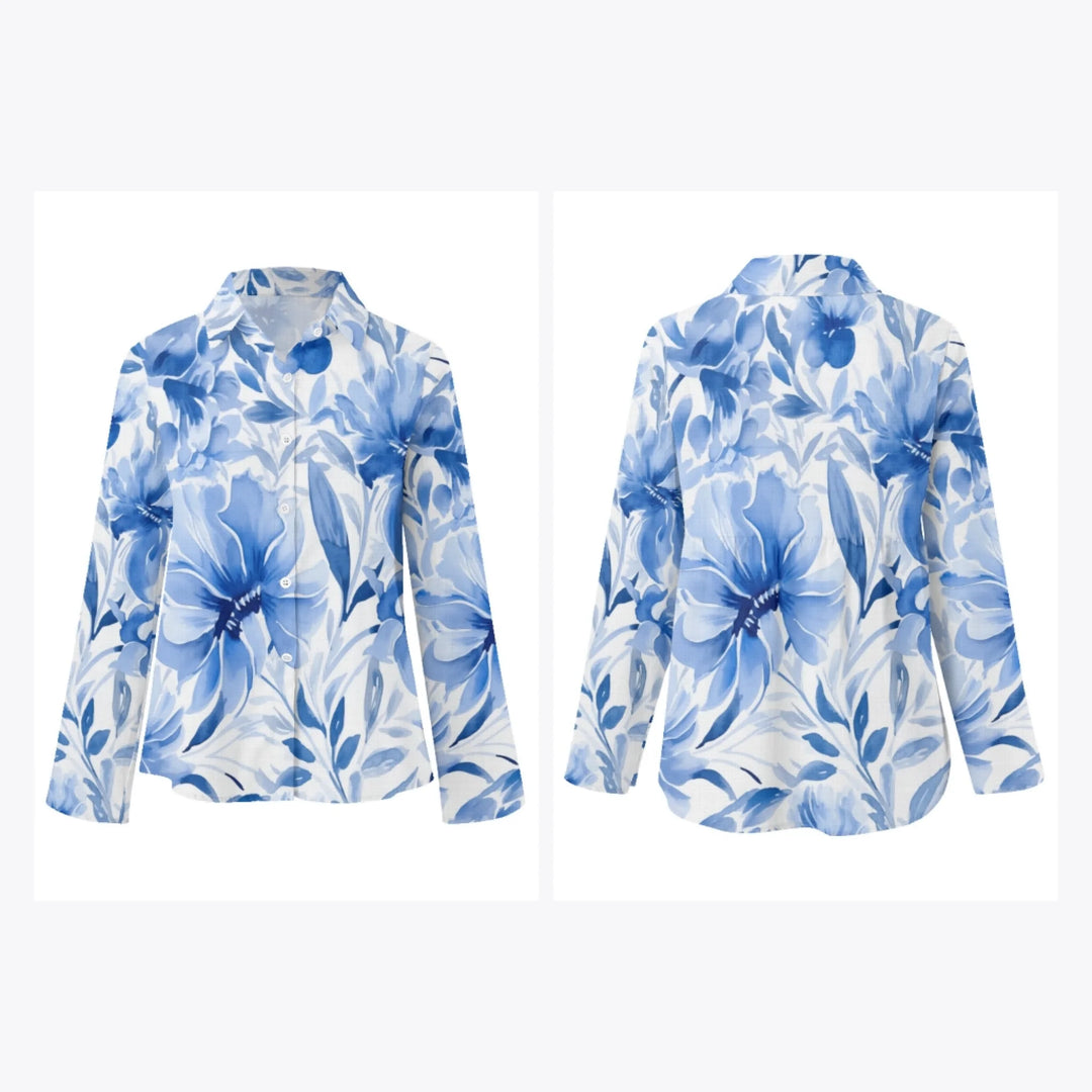 women's-linen-shirt-floral-watercolor-monochromatic-wildflowers-artfulane