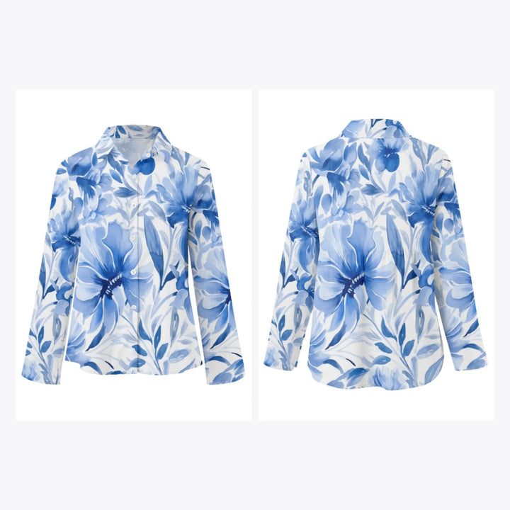 women's-linen-shirt-floral-watercolor-monochromatic-wildflowers-artfulane