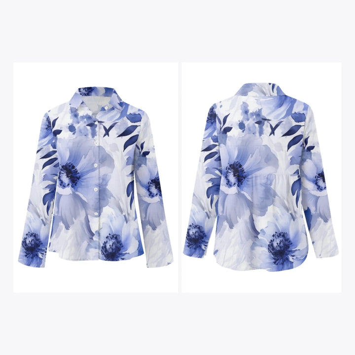 women's-linen-shirt-floral-watercolor-monochromatic-wildflowers-artfulane