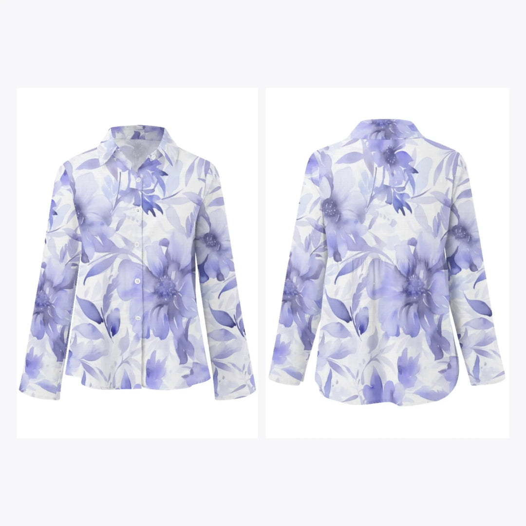 women's-linen-shirt-floral-watercolor-monochromatic-wildflowers-artfulane