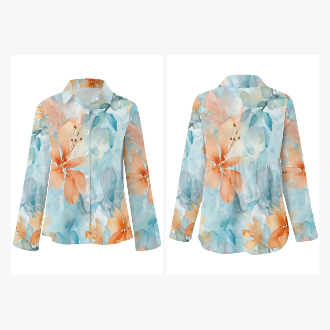 women's-linen-shirt-floral-watercolor-monochromatic-wildflowers-artfulane