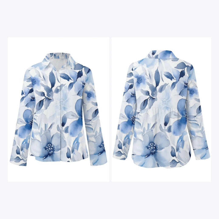 women's-linen-shirt-floral-watercolor-monochromatic-wildflowers-artfulane