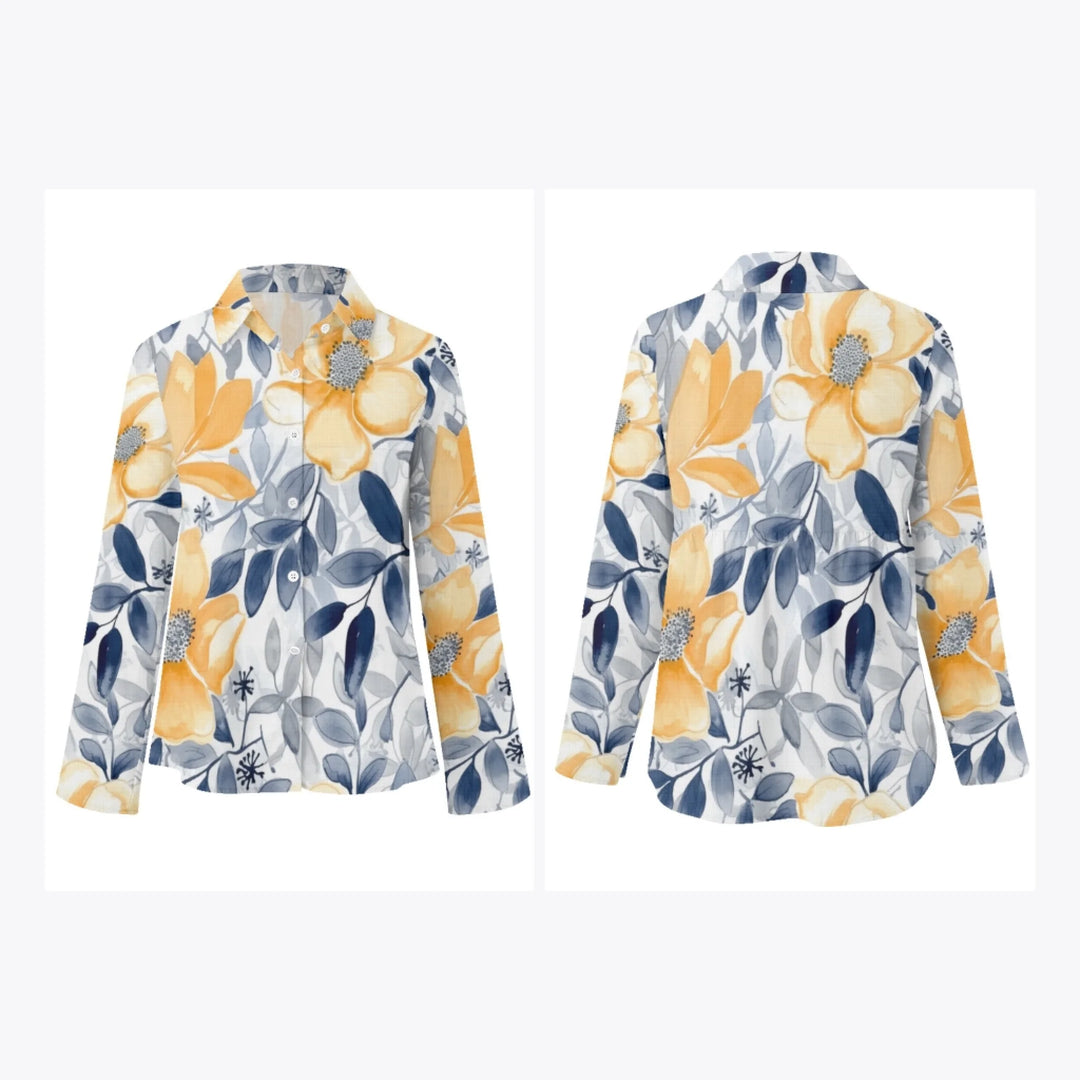 women's-linen-shirt-floral-watercolor-monochromatic-wildflowers-artfulane