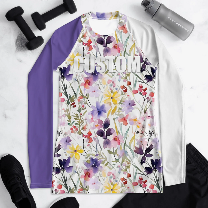 Custom Floral Watercolor Rash Guard - Loose Wildflowers