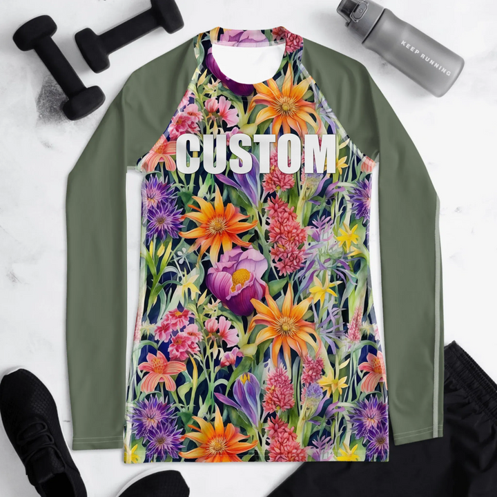 Custom Floral Watercolor Rash Guard - Loose Wildflowers